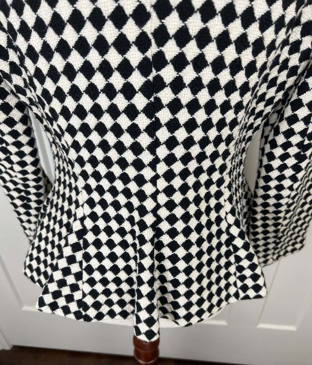 Lilith France Jacket S Black Cream Harlequin Cotton Wool Peplum Art to Wear - Picture 6 of 9